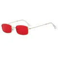 Vintage small square sunglasses with red lenses and slim gold metal frame for fashion - Gold Frame Red Lenses