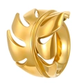 Irregular gold leaf stainless steel open ring with hollow geometric pattern for women - Hollow Leaf Style (5029)