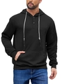 Men's black waffle textured hoodie with buttoned neckline and white drawstrings - S / Black