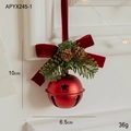 Campanella di Natale con fiocco in velluto rosso, aghi di pino e pigna decorativa - Campanello Con Fiocco Rosso