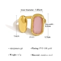 Bague ajustable en acier inoxydable doré 18 carats avec un zircon rose rectangulaire - Rose