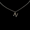 Letter N pendant necklace with colorful zircons and silver chain on black background - Letter N / Silver