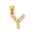 Pendentif lettre Y en acier inoxydable plaqué or serti de zircons blancs sur fond blanc - Lettre Y (SP148G-Y)