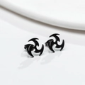 Unique matte black whirlwind stud earrings with a sharp three-blade geometric design - Black (GED462B)