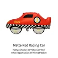 Matte red race car foil balloon with checkered flag patterns for racing themed parties - Matte Red Racing Car