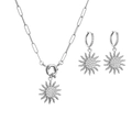 Parure de bijoux soleil en argent avec collier trombone et boucles d'oreilles zircon - Ensemble de Couleur Platine