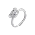 Macro detail of silver adjustable ring featuring a teddy bear head set with zircon stones - VJ482 Silver (Full Zircon Bear)