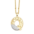 Collier doré avec pendentif lettre Q martelé et détails argentés sertis de zircons - Lettre Q