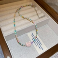 Collier ras du cou perlé multicolore avec pendentif ours rose et cristal central - Style Tête d'Ours Rose Multicolore (45# Collier-Rose)