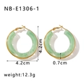18k gold plated stainless steel hoop earrings with green marble resin inlay - Green Marble (NB-E1306-1)