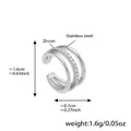 Silver stainless steel triple-layer ear cuff with zircons, 1.6cm height, 1.6g weight - Triple Layer Zirconia Ear Cuff (F421) / Steel