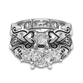 Luxe gotische ringenset met prinsesgeslepen zirkonia en vintage zwart emaille decor - US 6 / Zwart