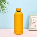 Matte bright yellow stainless steel insulated water bottle with a silver metal neck ring - Lemon Yellow