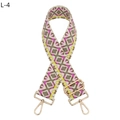 Close-up of adjustable colorful diamond pattern canvas guitar-style bag shoulder strap - L-4 Yellow Rose Red Dark Card / Gold Buckle