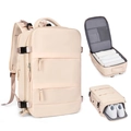 Large beige travel backpack with 180 degree main compartment and separate shoe storage - Beige (Horizontal Double Pull)