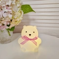 Cartoon bear night light in warm yellow with a pink checkered ribbon bow home decor - Large Bear - Pink
