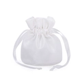 Detailed view of white velvet drawstring gift bag with elegant satin ribbon closure - Diameter 10*13cm / White