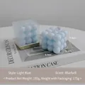 Light blue bubble cube scented candle in Wild Bluebell scent with transparent box packaging - Light Blue (Blue Bell) Shrink Wrapped