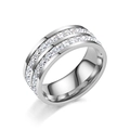 Silver stainless steel ring with two rows of square zircon stones in eternity style - US 5 / Silver - Double Row Zircon
