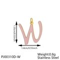 Pink enamel letter W pendant in gold stainless steel with detailed size measurements - Letter W-Pink