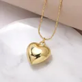 Collana con ciondolo a cuore 3D dorato lucido e catena a sfere di alta qualità - Stile B-Cuore Lucido a Specchio Classico