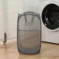 Collapsible grey mesh laundry basket with dual handles for breathable clothes storage - Double Layer (35x35x55cm) / Gray