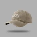 Casquette de baseball en coton kaki délavé avec broderie lettre D pour hommes et femmes - M (56-58cm) / Kaki