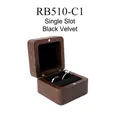 Portable walnut wood ring box with black velvet lining and single slot for jewelry - No Customization No LOGO / Black-Single Slot-Solid Lid