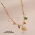 Gold stainless steel chain necklace featuring sun and heart charms in bohemian style - Sun Face and Heart Multi-Pendant Style (1#)