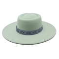 British style mint green wool felt fedora with a decorative purple geometric woven band - M / Mint Green