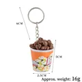 Miniature orange popcorn bucket keychain made of resin with metal chain, 5cm height - Coffee