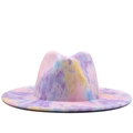 Detalle de sombrero jazz tie-dye multicolor con motivos rosa macarrón, púrpura y azul - Teñido Anudado Macaron Multicolor (12)