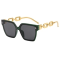 Oversized dark green frame sunglasses with unique gold chain temples and grey lenses - Transparent Green Frame Gray Lens