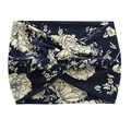 Wide cross-knot yoga headband in navy blue with vintage floral pattern for women - Navy Floral
