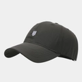 Detailed side view of charcoal grey quick-dry baseball cap with silver H logo badge - Adjustable / Gray