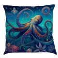 Linen cushion cover with colorful octopus and coral art illustration on white background - Super Soft Velvet / 45x45cm / Pattern T