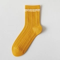Ginger yellow cable knit mid-calf cotton socks with double white stripes in athletic style - Orange Double Stripe (Ginger Yellow Cable Knit)