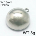 Hollow silver half-ball pendant accessory in 18mm diameter with top attachment loop - Steel Color Single Loop Small Style (KLJ6532-Z) / 18mm