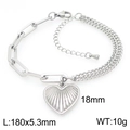 Silver stainless steel paperclip chain bracelet with a striped heart pendant detail - Steel Color Striped Heart Splicing Bracelet (KB202898-Z)