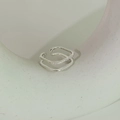 Double-layered silver open ring featuring geometric bands and sparkling zircon inlay - Adjustable Open / Silver Geometric Double Layer Style (J1802)