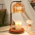 Golden flower glass candle warmer lamp with wooden base and scented aromatherapy candle - Champagne Gold + Round Walnut Color 7-Type Lifting Style / Knob Dimming / US Plug