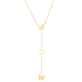 Detailed view of three golden butterfly pendants on a fine link stainless steel chain - Gold Tone (Y-Shape Butterfly) (N-019)