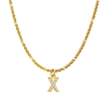 Gold-plated stainless steel necklace featuring a crystal pavé letter X pendant charm - Letter X / Gold