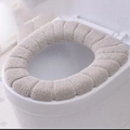 Funda de asiento de inodoro de felpa gruesa lavable en gris beige con diseño de ondas - Beige Nórdico