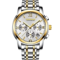 Men's two-tone silver and gold stainless steel watch with luminous dial and calendar - Two-tone Steel Band White Dial