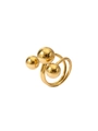 Detail of 18k gold plated ring featuring triple metal spheres and dual parallel bands - Adjustable Open / Double Ring Three-Ball Decoration Style