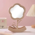 Cloud-shaped beige makeup mirror with flower frame and jewelry organizer storage base - Yellow