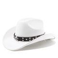 Détail d'un chapeau de cowboy blanc en suédine avec bande cloutée et emblème de crâne - M (56-58cm) / Blanc pur