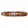 Natural purple agate 6mm gemstone beaded elastic bracelet with earthy brown and grey tones - Colored Jade