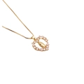 Gold plated heart pendant necklace featuring Virgin Mary relief and clear zircon border - Heart Virgin Mary